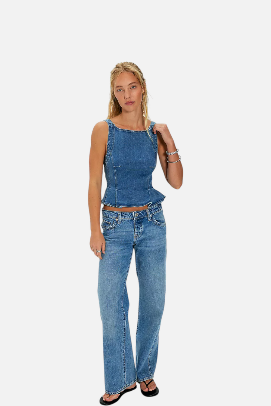 Free People Sunfaded Denim Top in Steel Blue