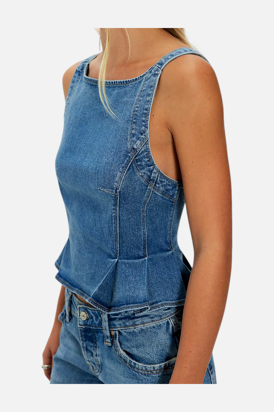 Free People Sunfaded Denim Top in Steel Blue