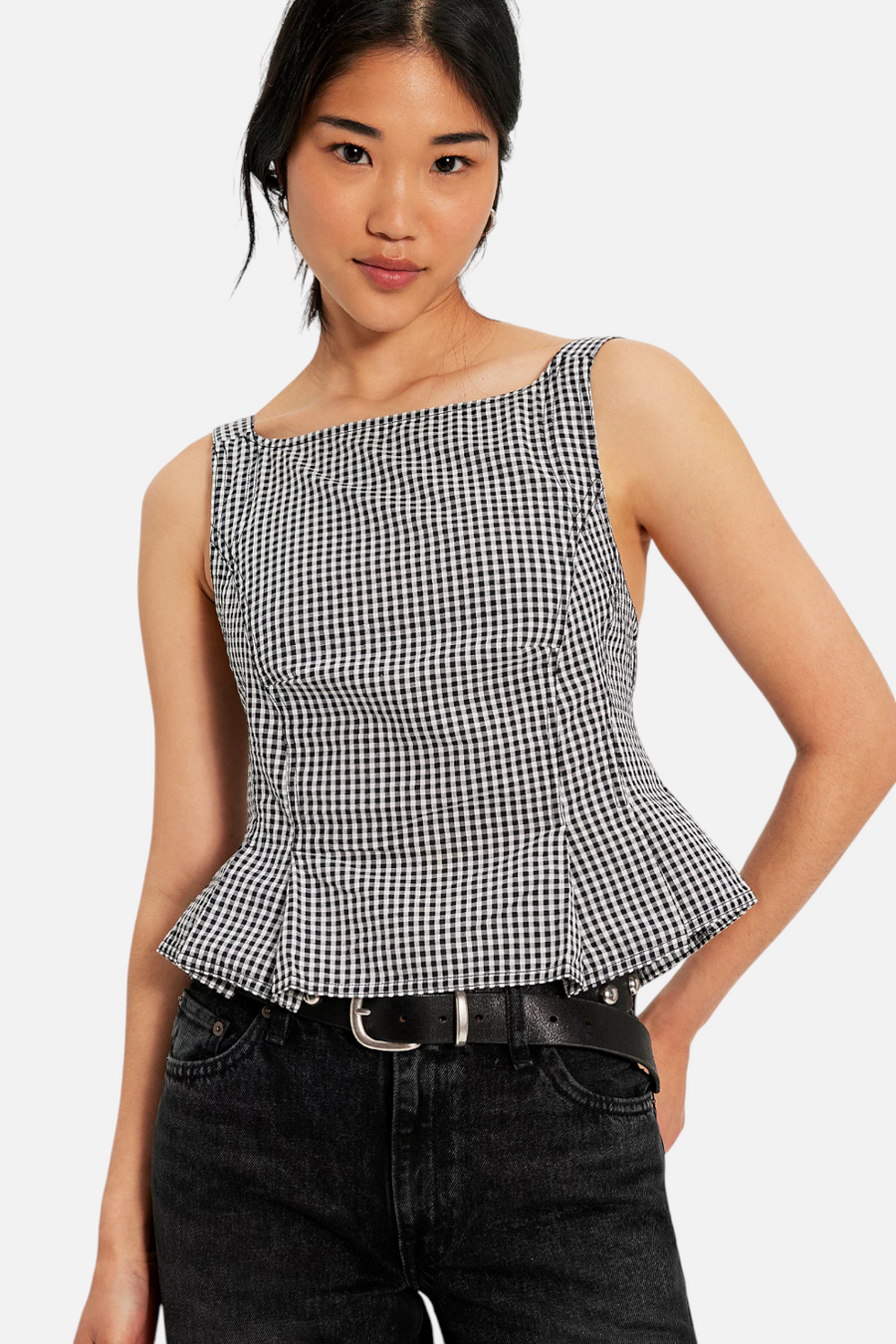 Free People Sunfaded Peplum Top in Black and White