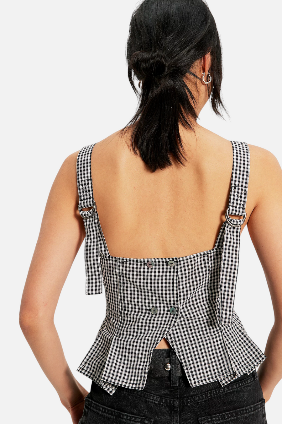 Free People Sunfaded Peplum Top in Black and White