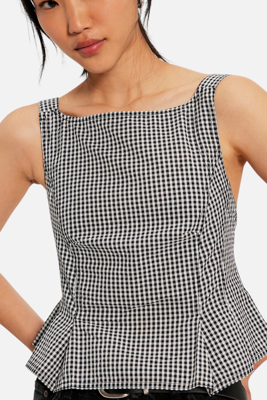 Free People Sunfaded Peplum Top in Black and White
