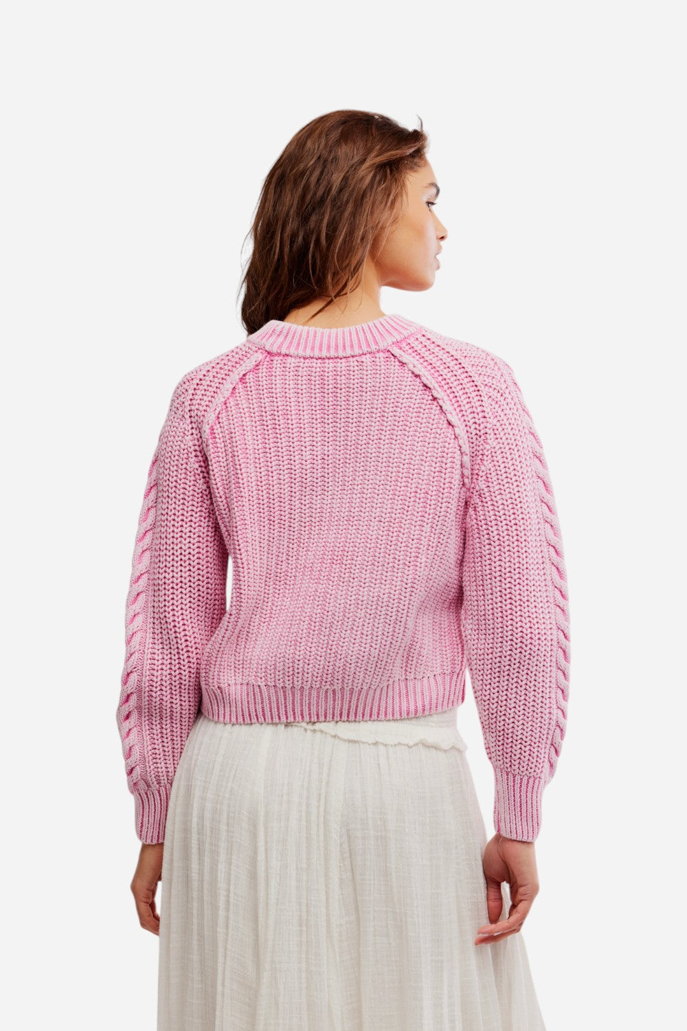 Free People Frankie Cable Sweater in Aurora Pink – CHROME