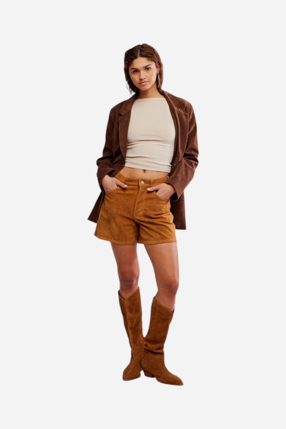 Free People We The Free Tippi Vegan Suede Shorts in Dark Honey