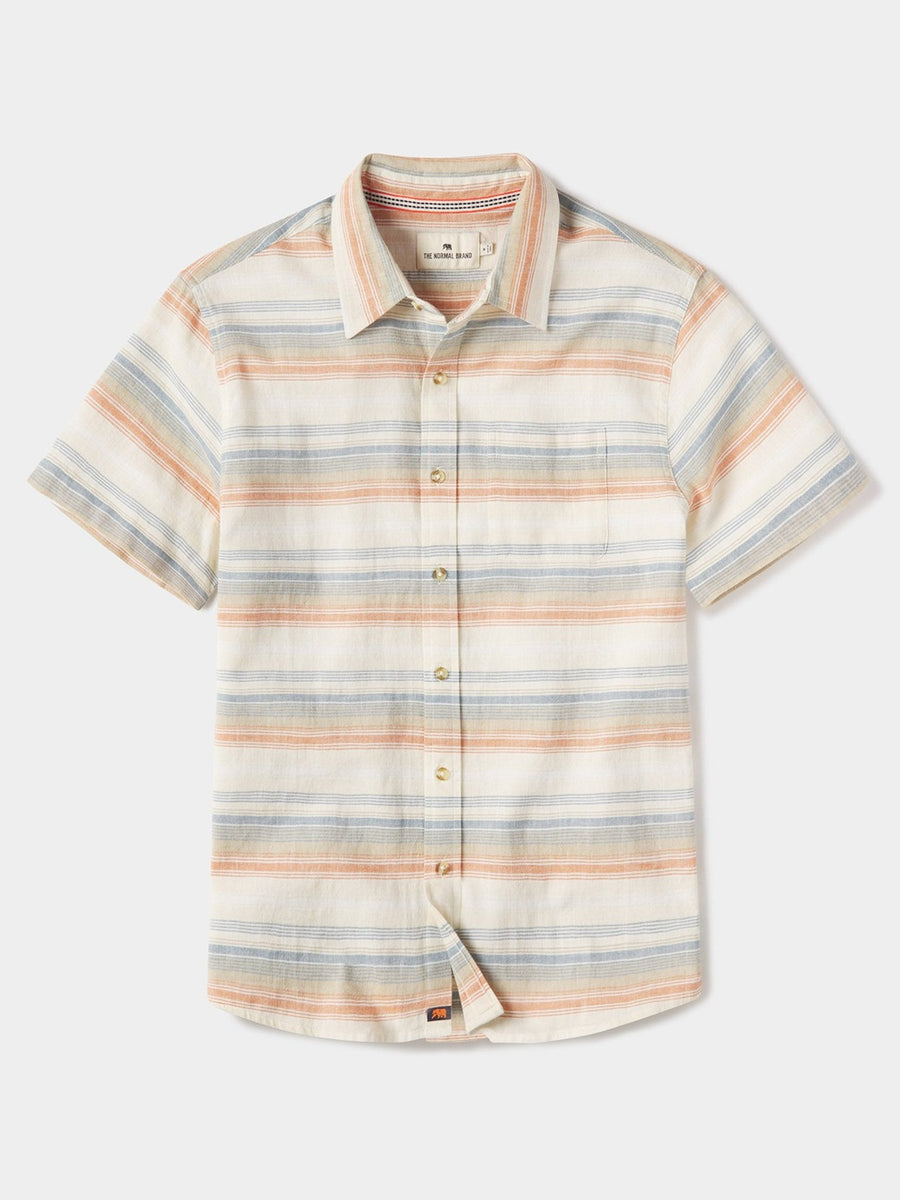 The Normal Brand Freshwater Short Sleeve Button Up Shirt in Canyon Stripe