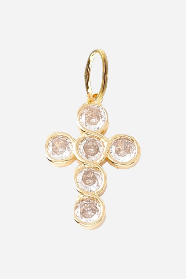 Farrah B Round Stone Cross Charm in Gold