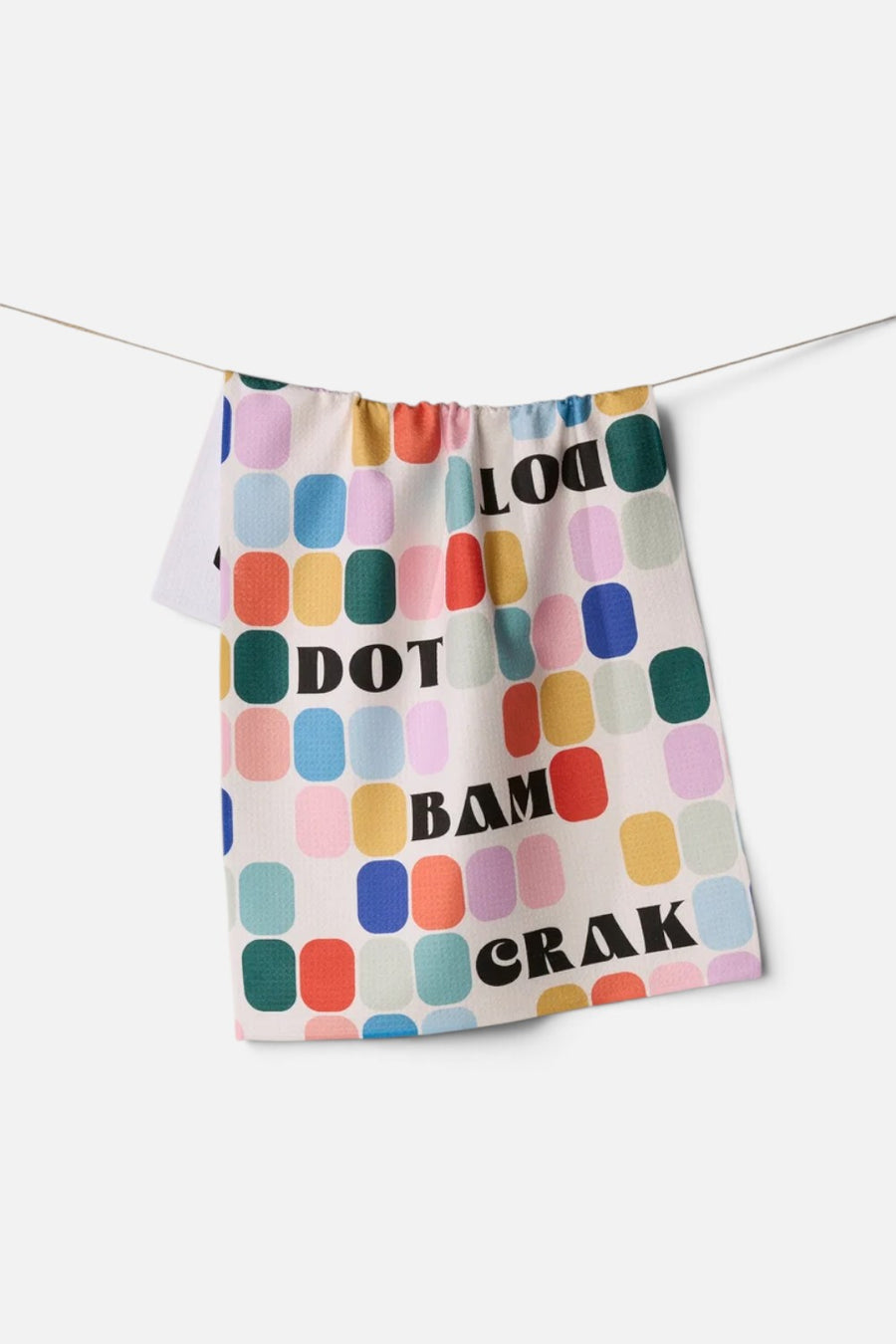 Geometry Towels Tile Talk tea towel in a multi-color tile print.
