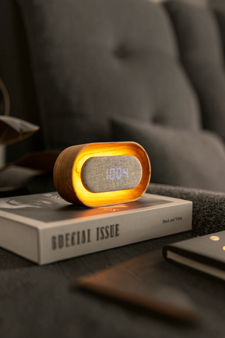 Gingko Lumos Oval Clock in White Ash