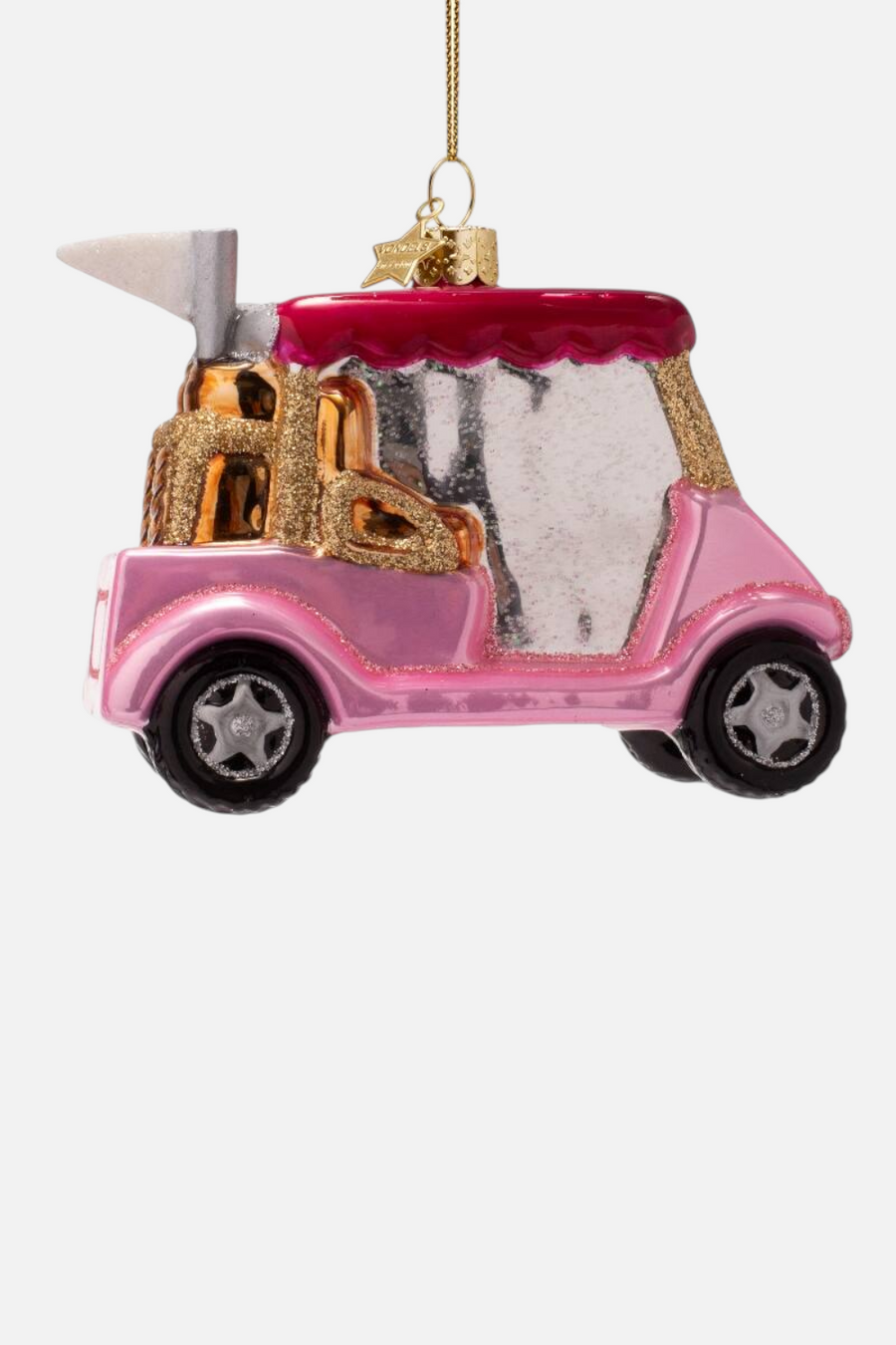 Vondels Golf Cart Glass Ornament in Pink