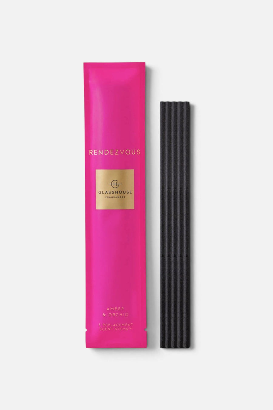 Glasshouse Replacement Scent Stems in Rendezvous, five-pack of refills for the Scent Scene stand.