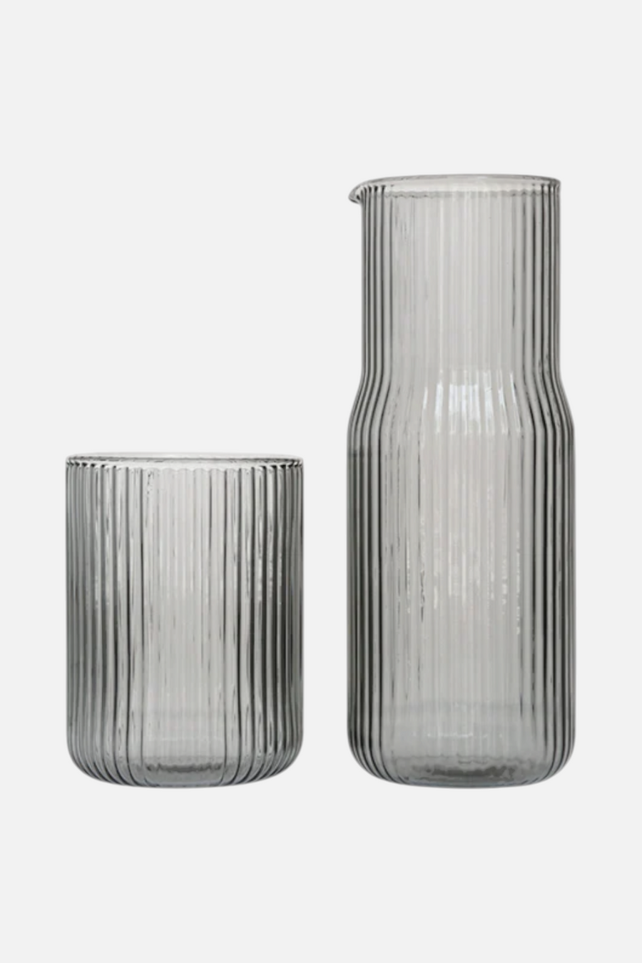 Gry Mattr Ribbed Carafe and Cup Set in Smoke