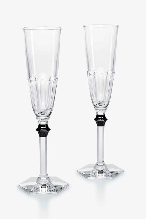 Baccarat Harcourt Eve Flutes with Black Knob, Set of 2