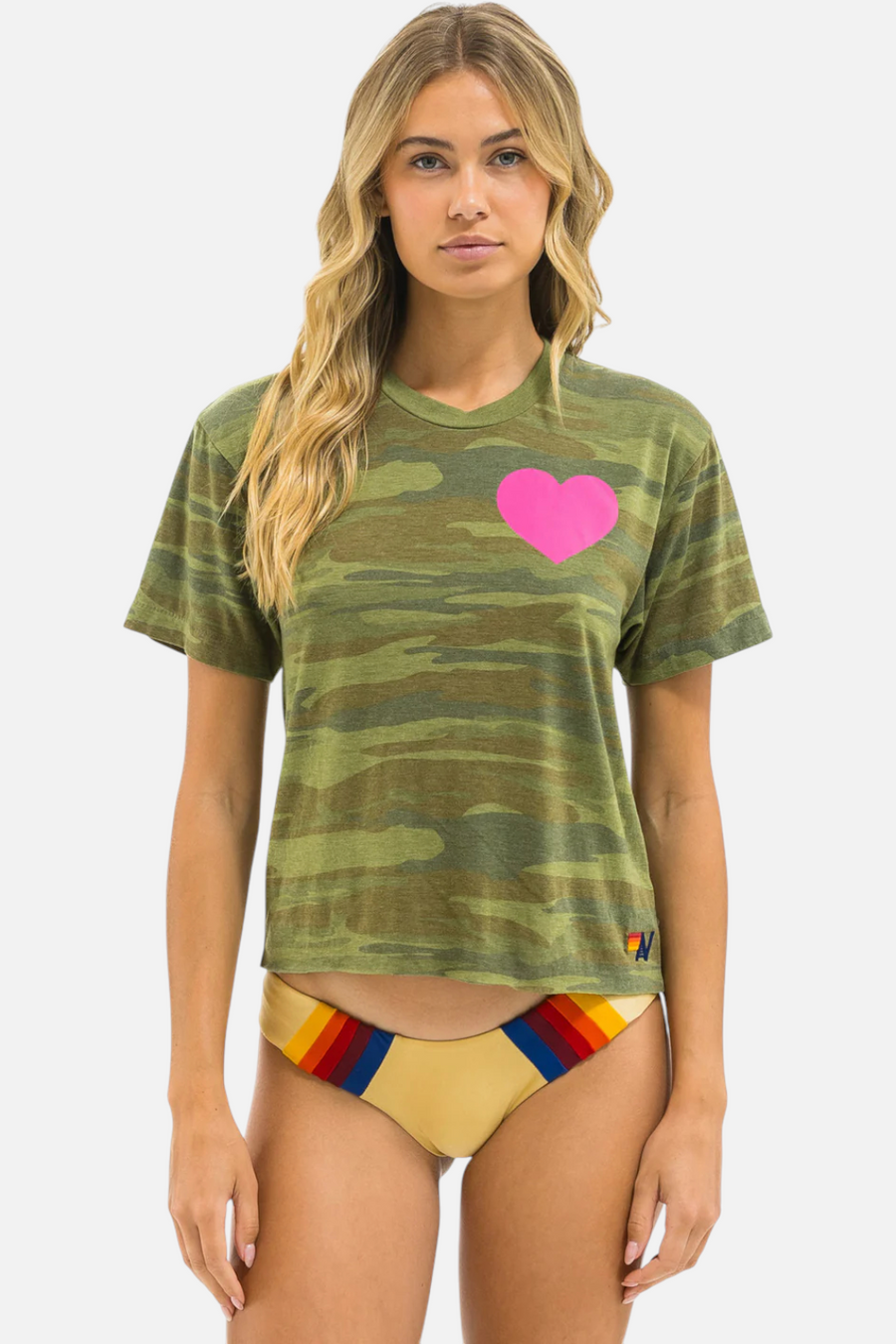 Aviator Nation Heart Boyfriend Tee in Camo & Neon Pink