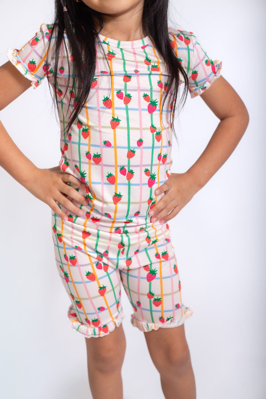 Goosies Ruffle Shorts PJ Set in Berry Patch