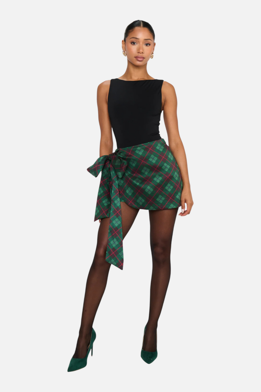 Show Me Your Mumu Iva Bow Skirt in Mistletoe Plaid