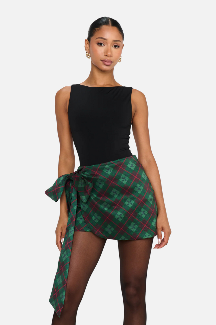 Show Me Your Mumu Iva Bow Skirt in Mistletoe Plaid