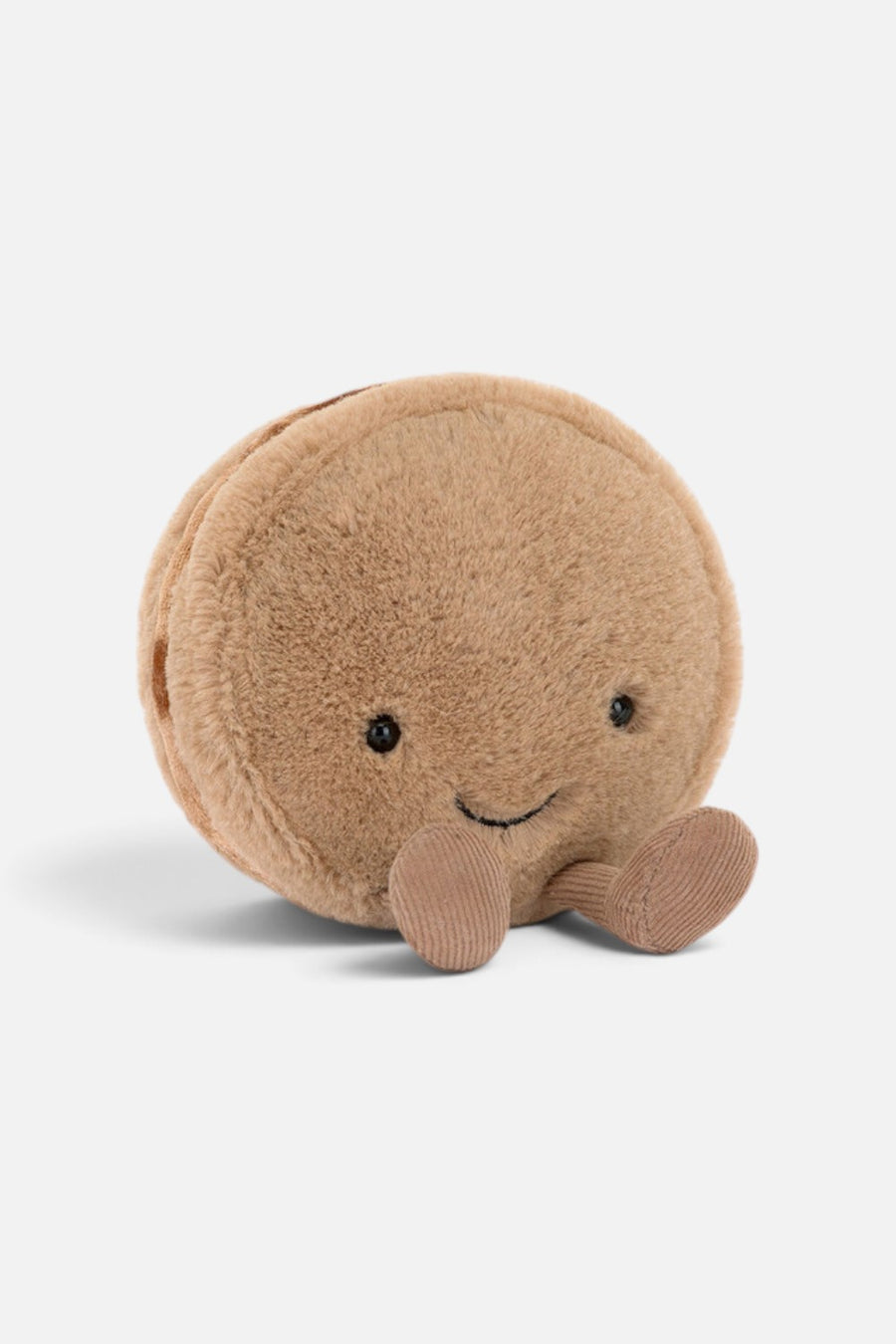 Jellycat Amuseables Mona Macaron plush toy in chocolate, front view.