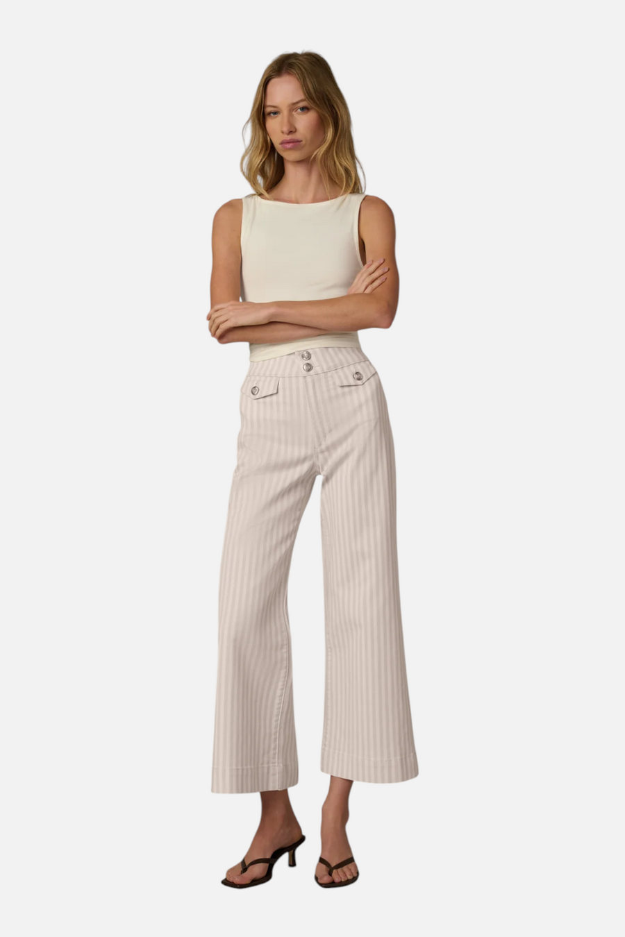 Joes Jeans Ellia High-Rise Wide Leg Ankle Jean in Natural Stripe