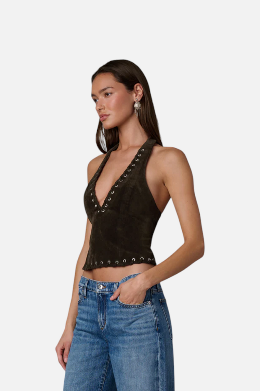 Joes Jeans Rodeo Suede Halter Top in Dark Chocolate