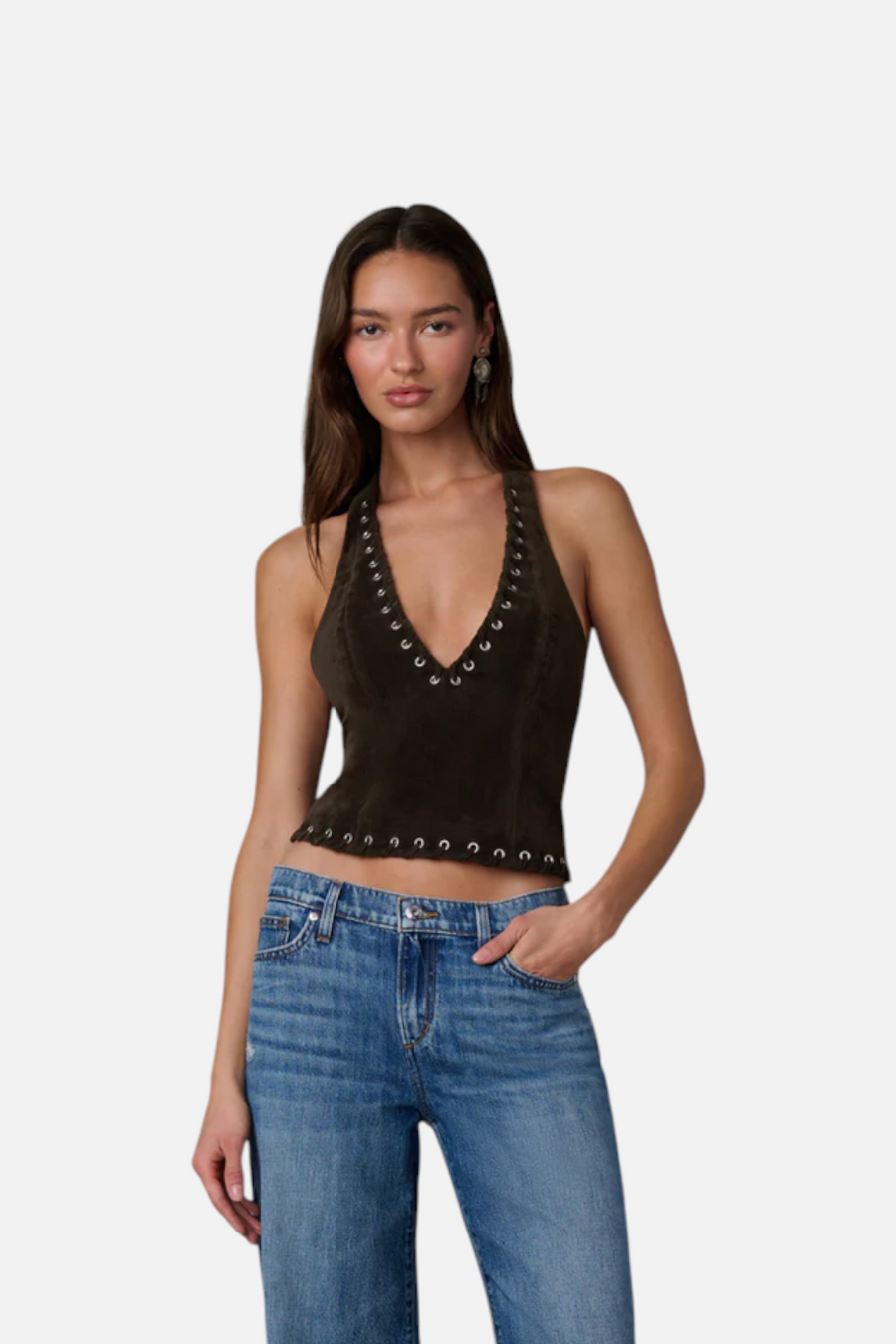 Joes Jeans Rodeo Suede Halter Top in Dark Chocolate
