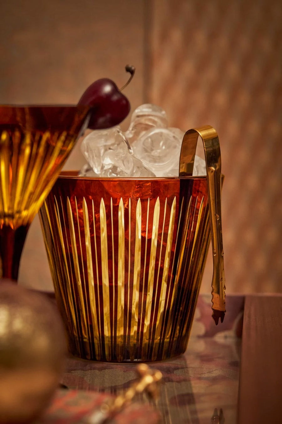 L'Objet Prism Amber Ice Bucket with Tongs