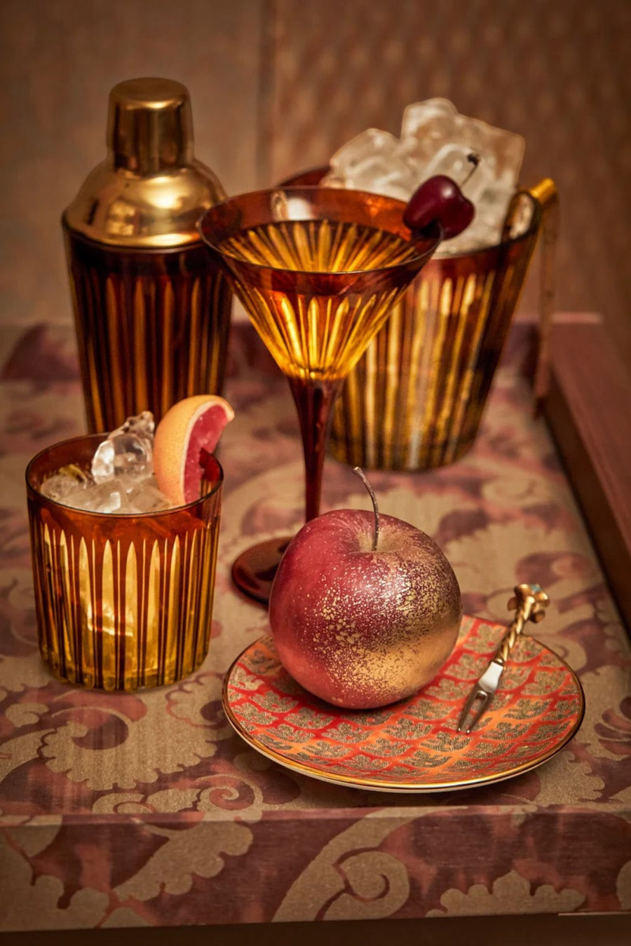 L'Objet Prism Amber Ice Bucket with Tongs