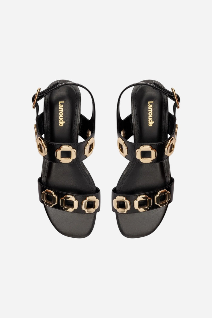 Larroude Milan Flat Sandal in Black Leather