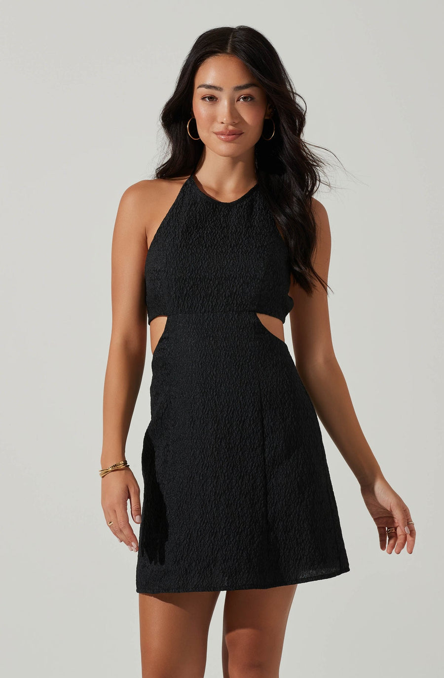 Astr the Label Laylin Halter Cutout Mini Dress in Black