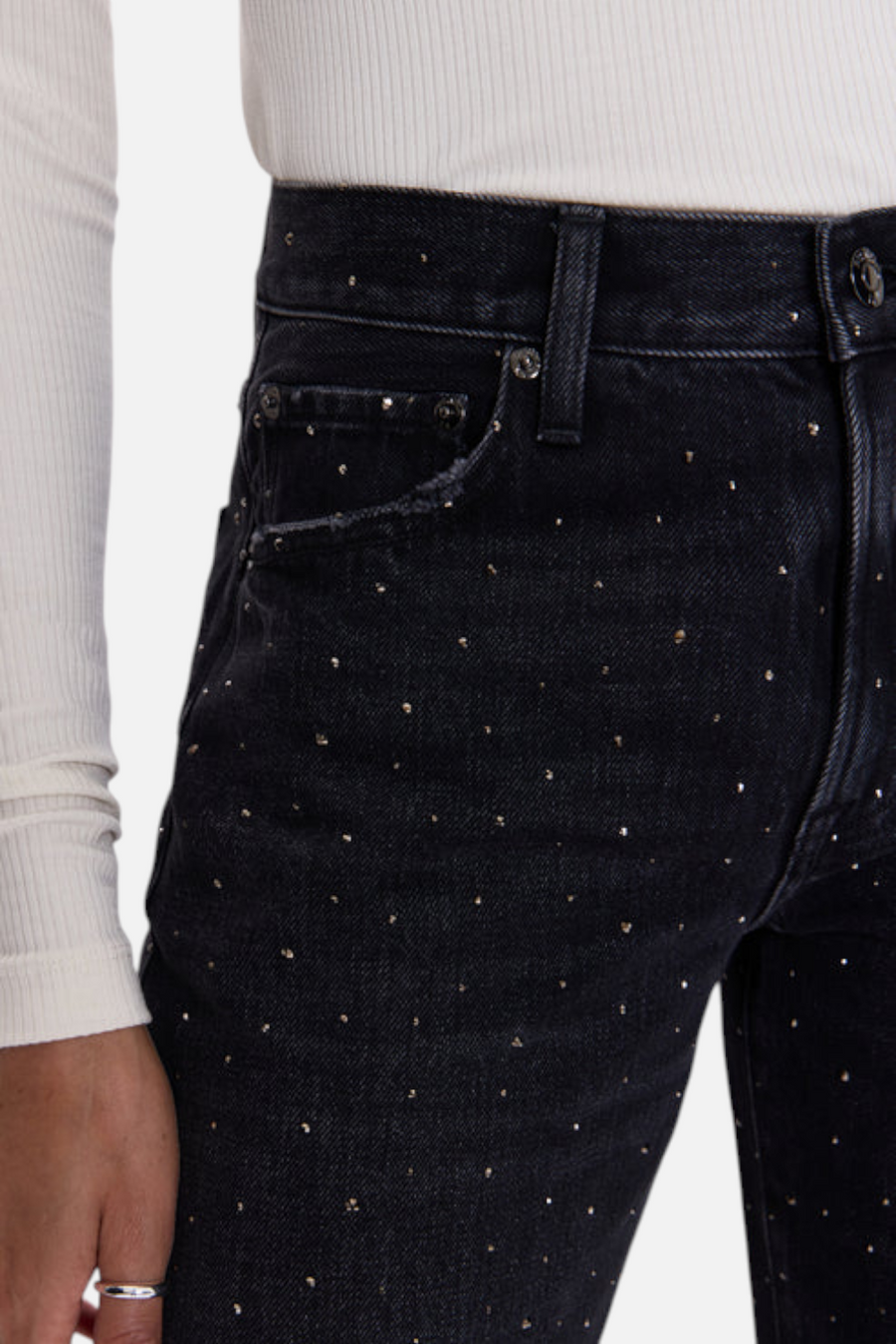 Pistola Lexi Mid Rise Bowed Straight Jean in Silver Screen