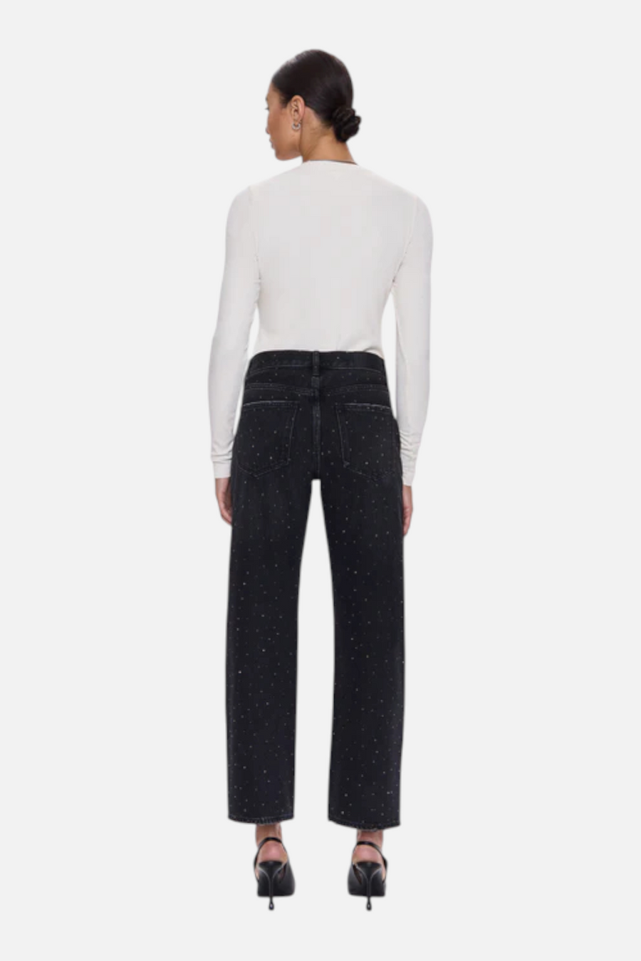 Pistola Lexi Mid Rise Bowed Straight Jean in Silver Screen