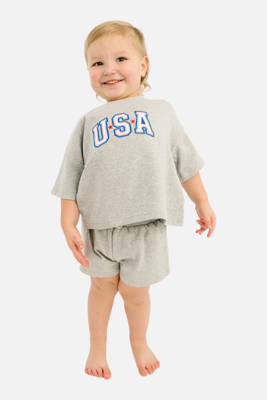 Little One Shop USA Embroidered Slouchy Set in Gray
