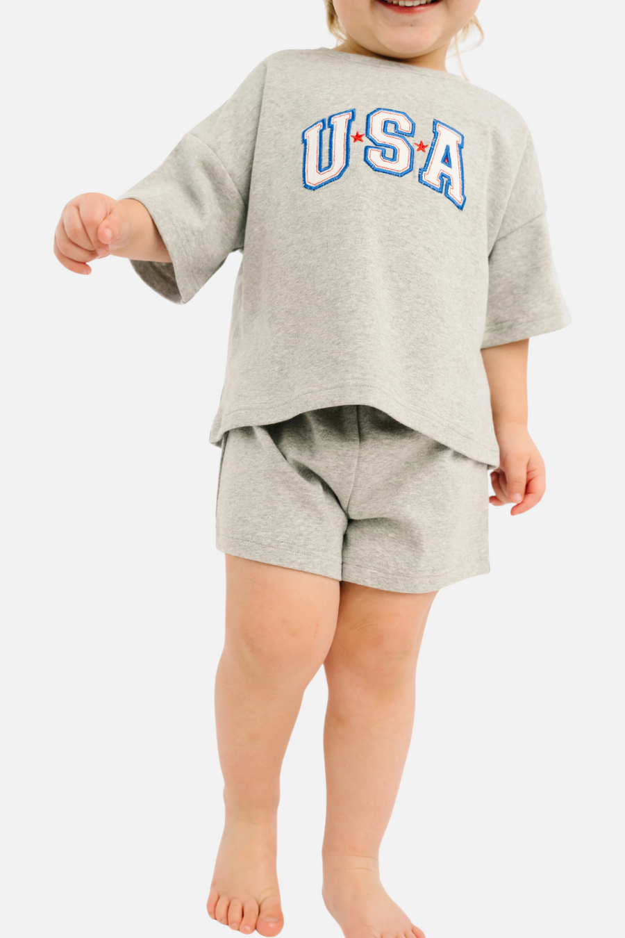 Little One Shop USA Embroidered Slouchy Set in Gray