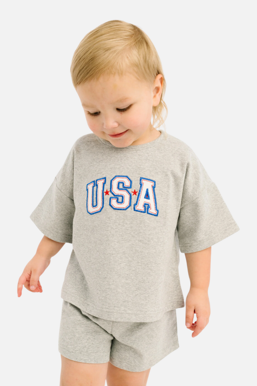 Little One Shop USA Embroidered Slouchy Set in Gray