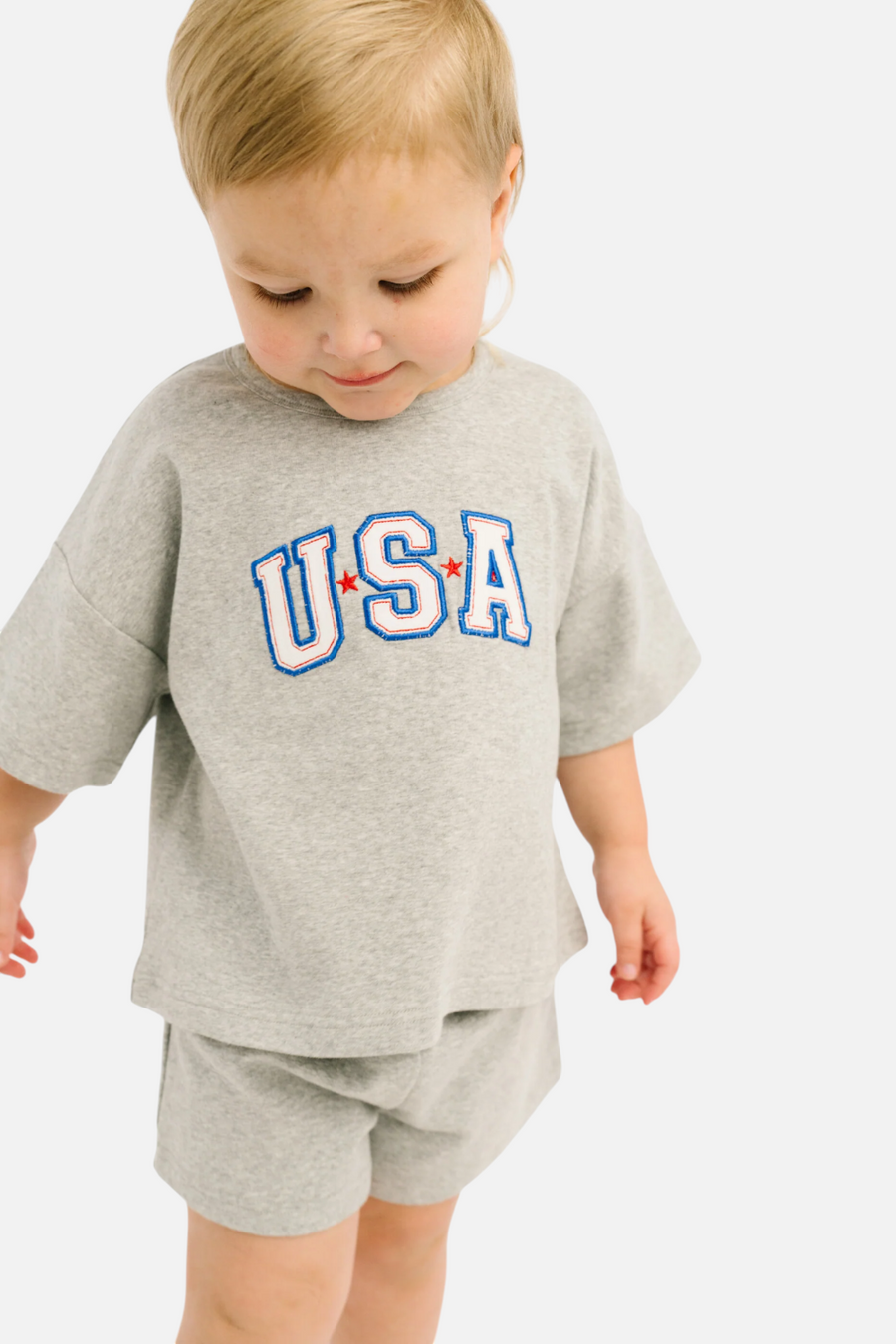 Little One Shop USA Embroidered Slouchy Set in Gray