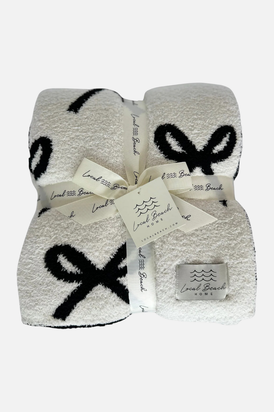 Kid's Local Beach Baby Bow Luxe Blanket in Black/Cream