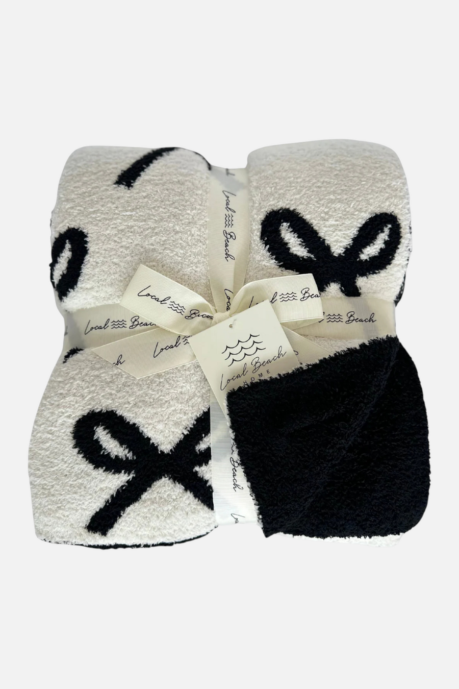Kid's Local Beach Baby Bow Luxe Blanket in Black/Cream