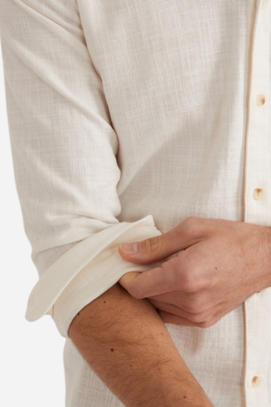 Marine Layer Long Sleeve Dressy Stretch Selvage Shirt in Natural
