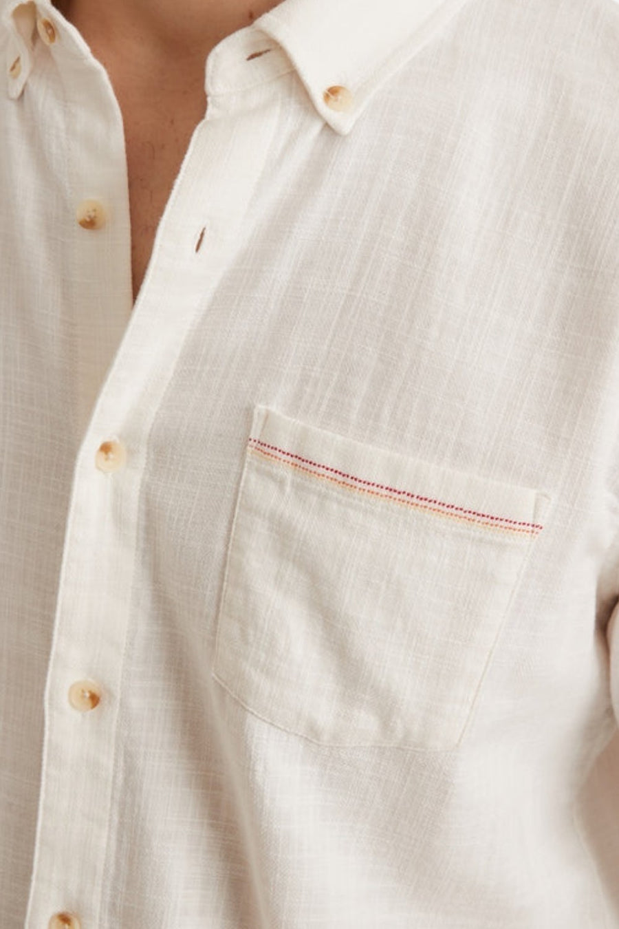 Marine Layer Long Sleeve Dressy Stretch Selvage Shirt in Natural