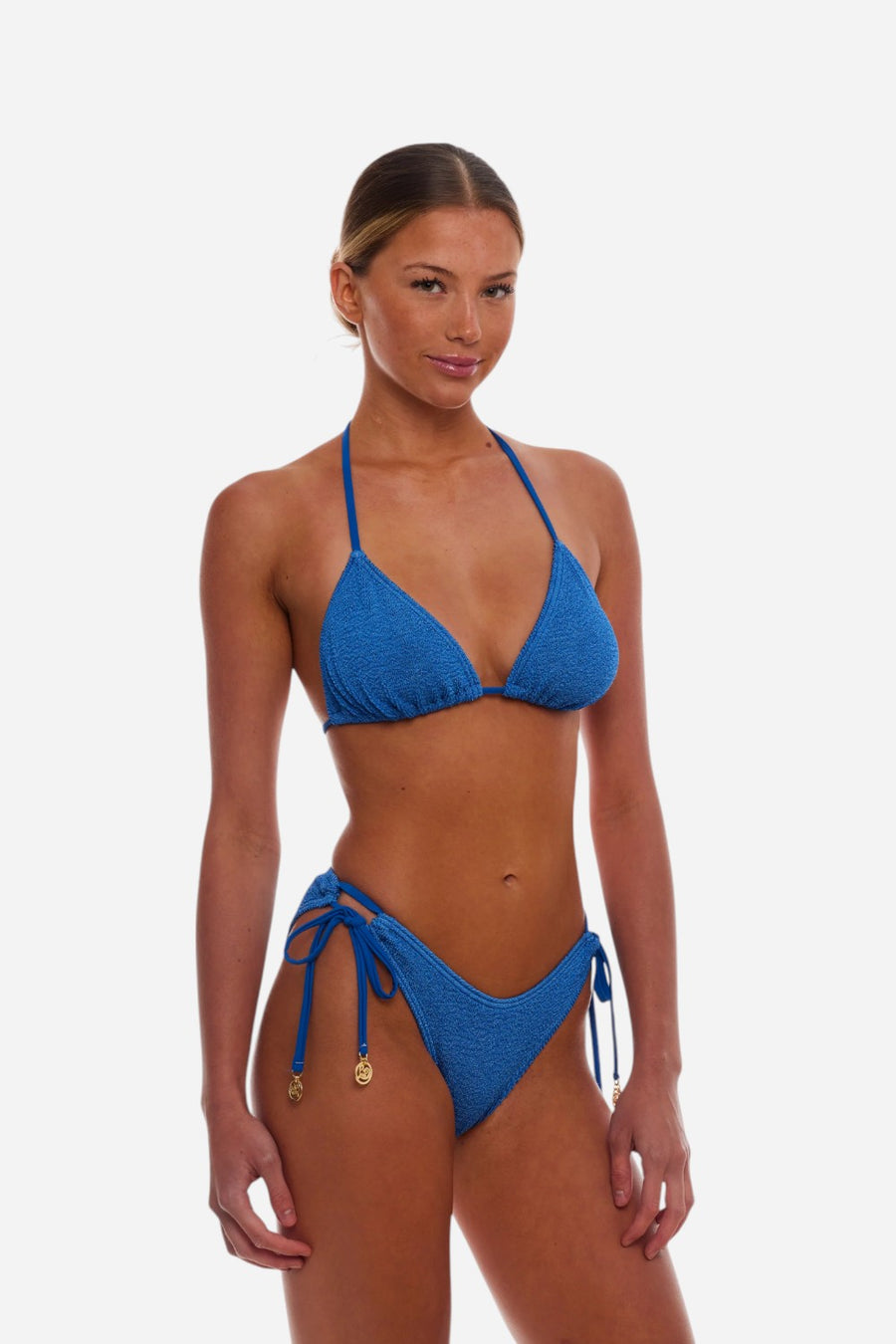 Love & Bikinis Jamaica Triangle Strings One Size Bikini Bottom in Denim