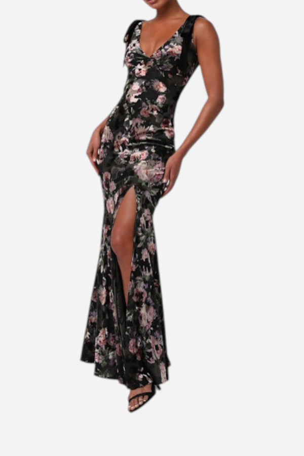 Lulus Coraline Velvet Tie Shoulder Maxi Dress – CHROME