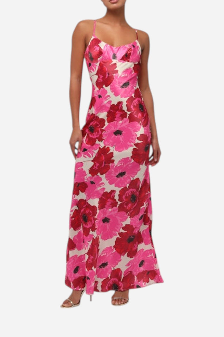 lulus pink floral dress Lulus Faye Maxi Slipdress in Fuschia Floral – CHROME