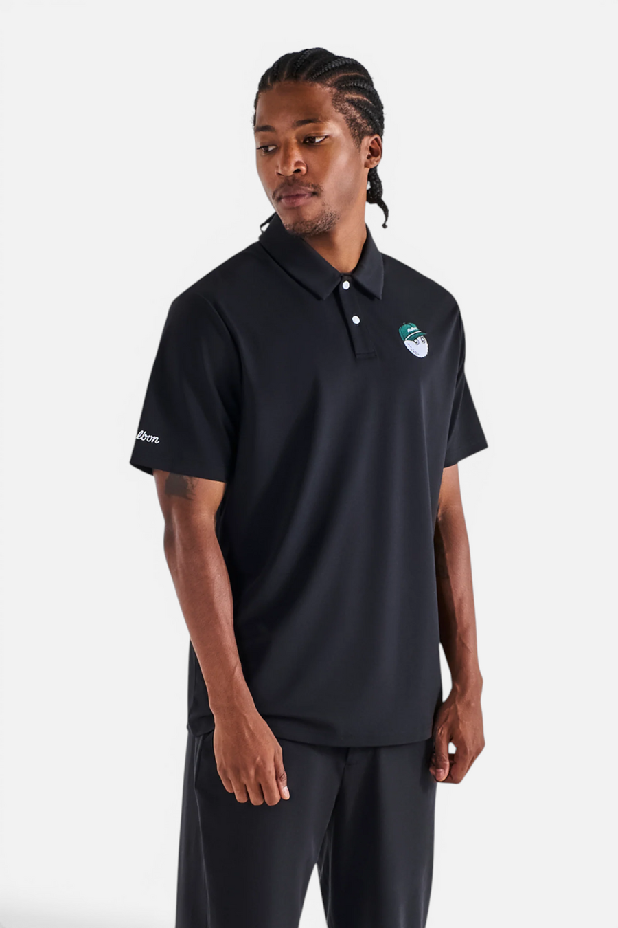 Malbon Golf Fairway Baldwin polo in black, front view