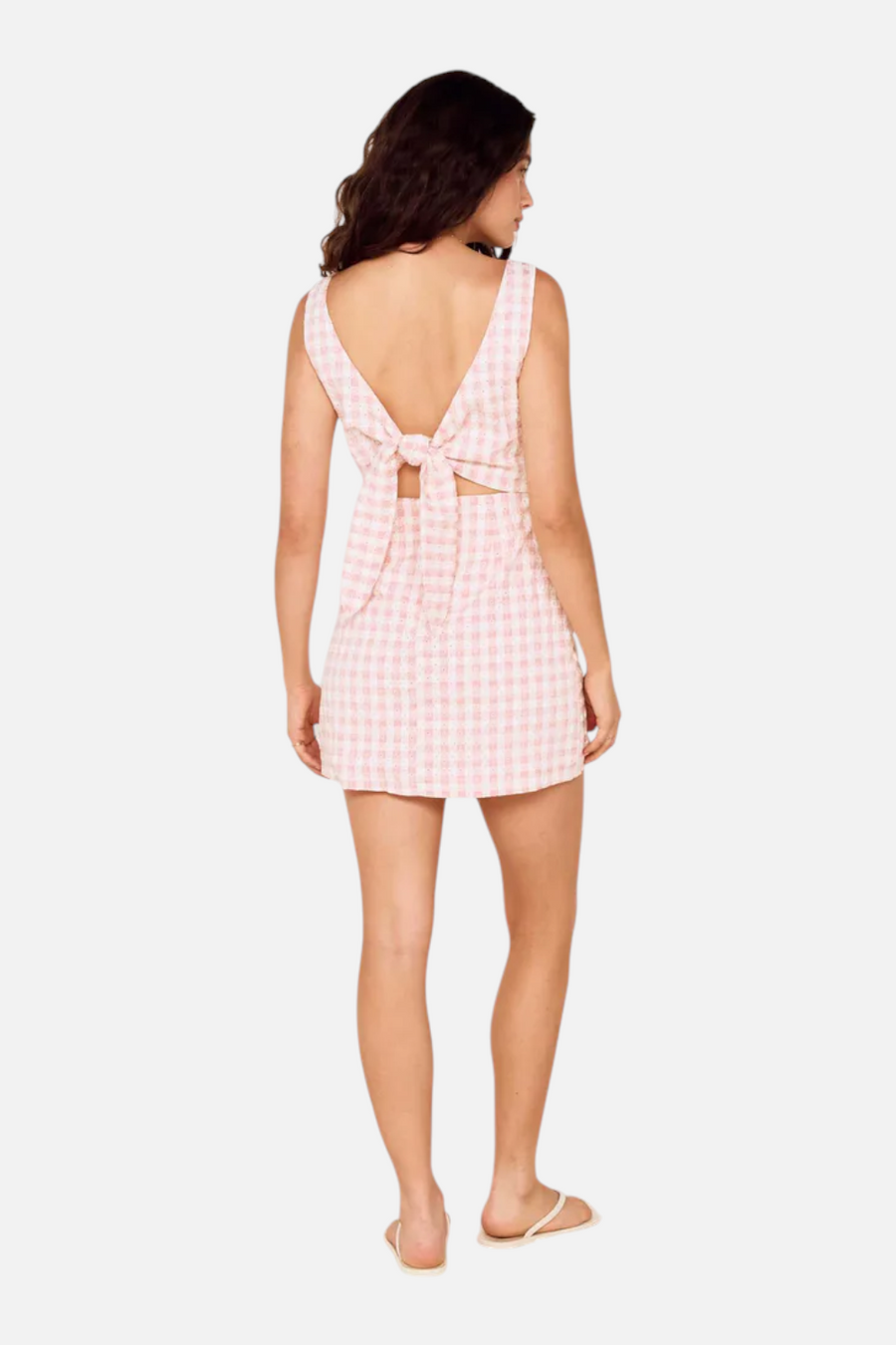 MINKPINK Sabina tie-back mini dress in pink gingham, view 2