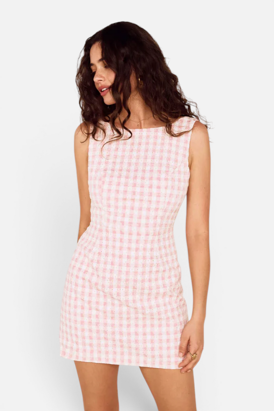 MINKPINK Sabina tie-back mini dress in pink gingham, view 4