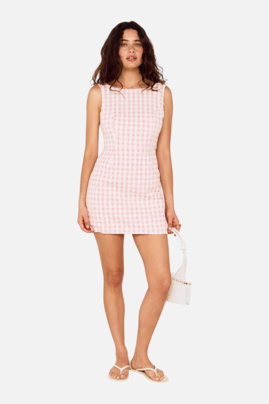 MINKPINK Sabina tie-back mini dress in pink gingham, view 5
