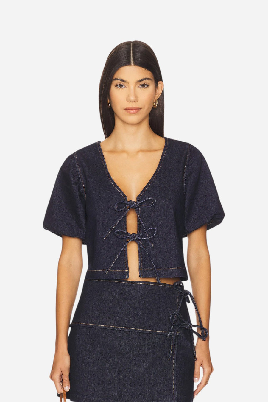 MINKPINK Raya Tie Front Top in Indigo