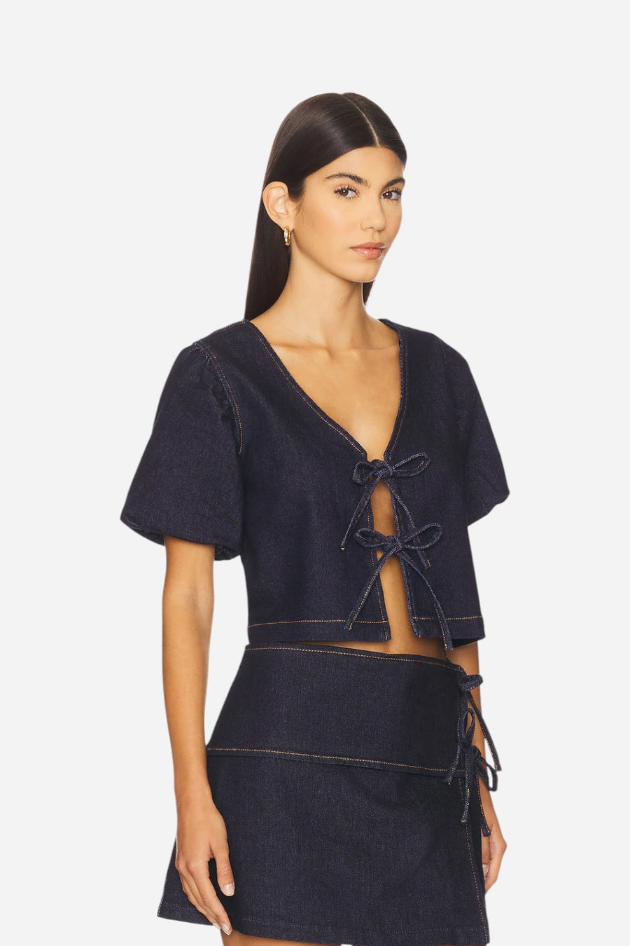 MINKPINK Raya Tie Front Top in Indigo