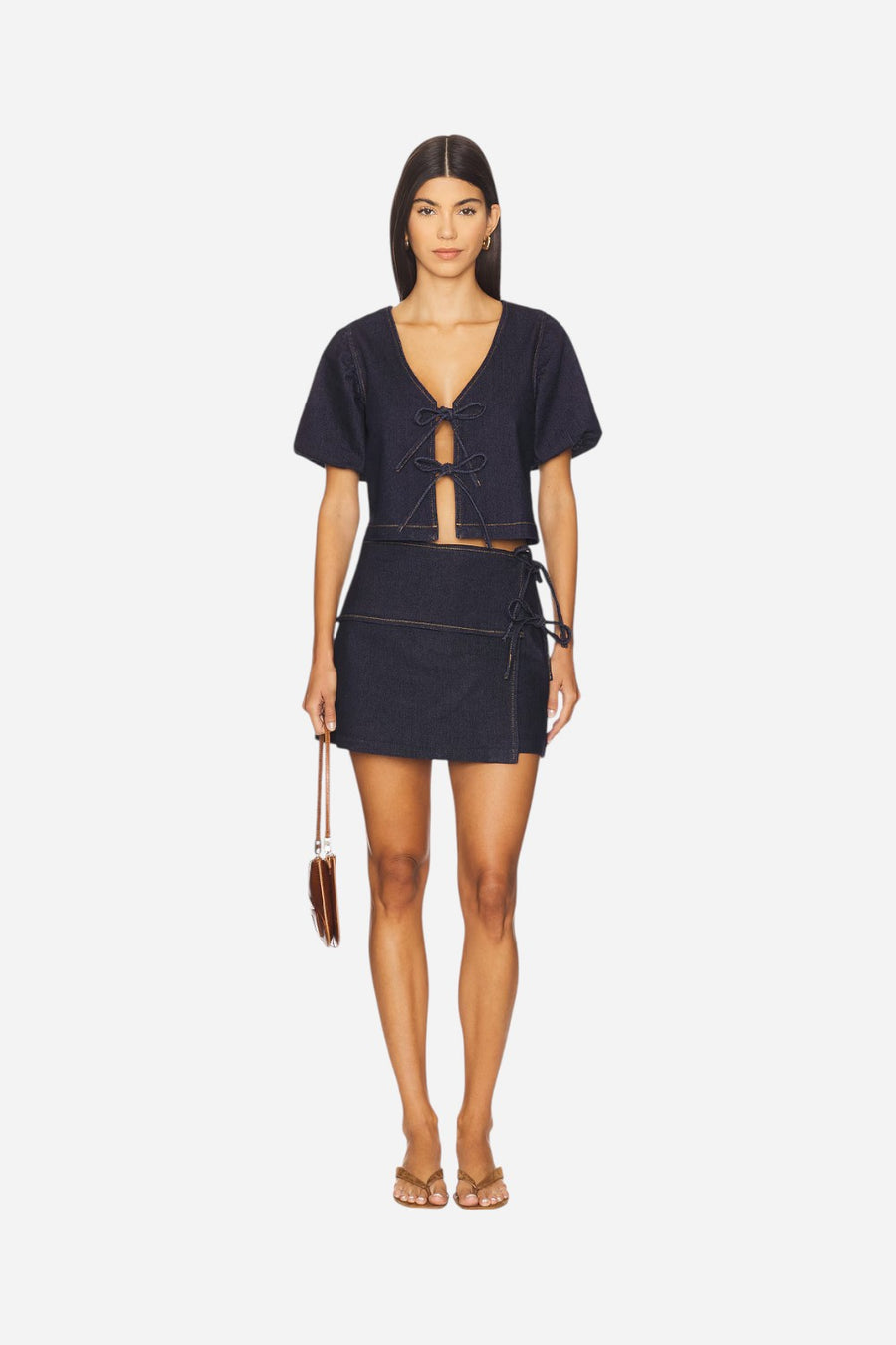 MINKPINK Raya Tie Front Top in Indigo