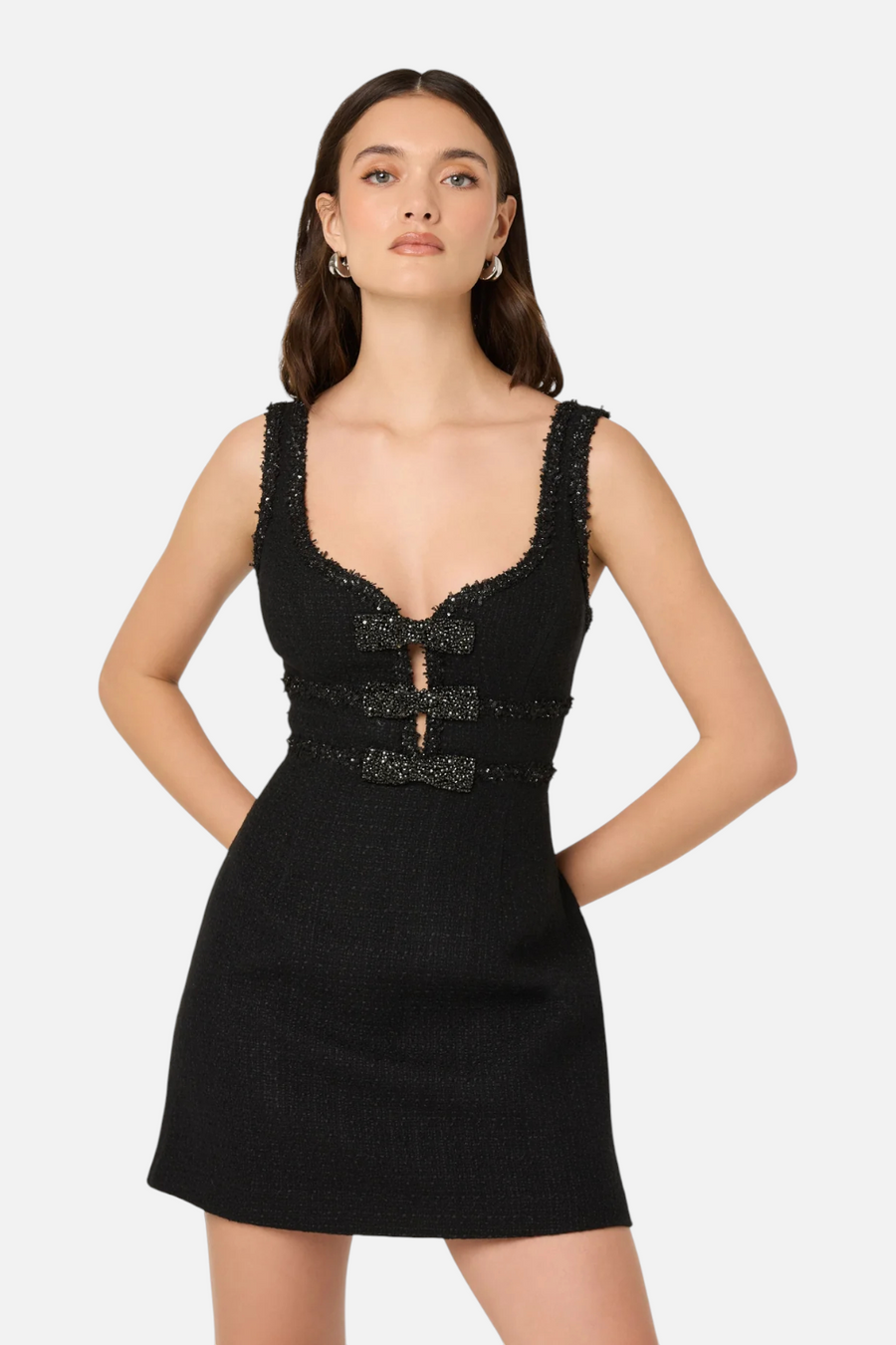 Astr the Label Maira Tweed Bow Mini Dress in Black