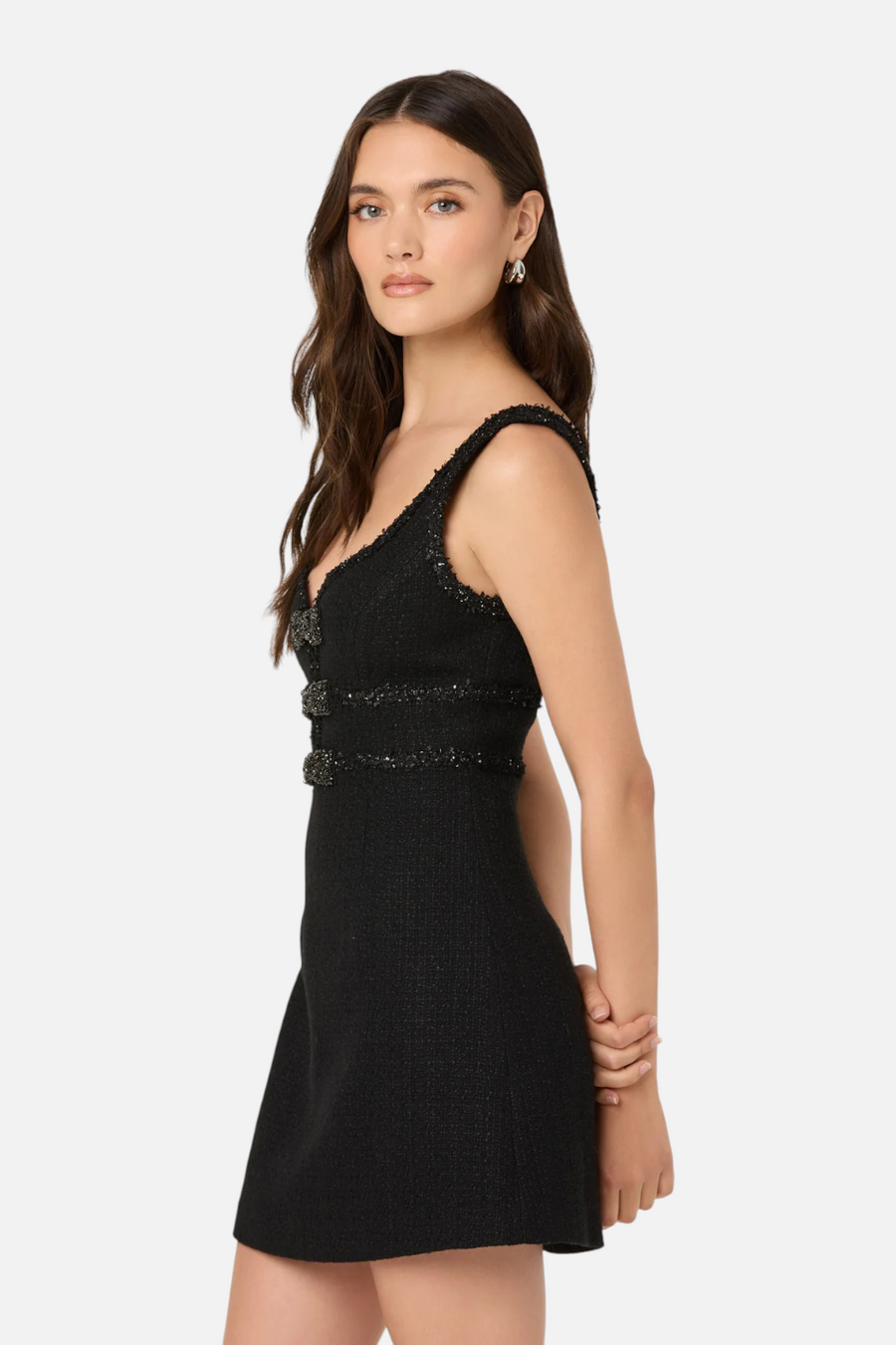 Astr the Label Maira Tweed Bow Mini Dress in Black