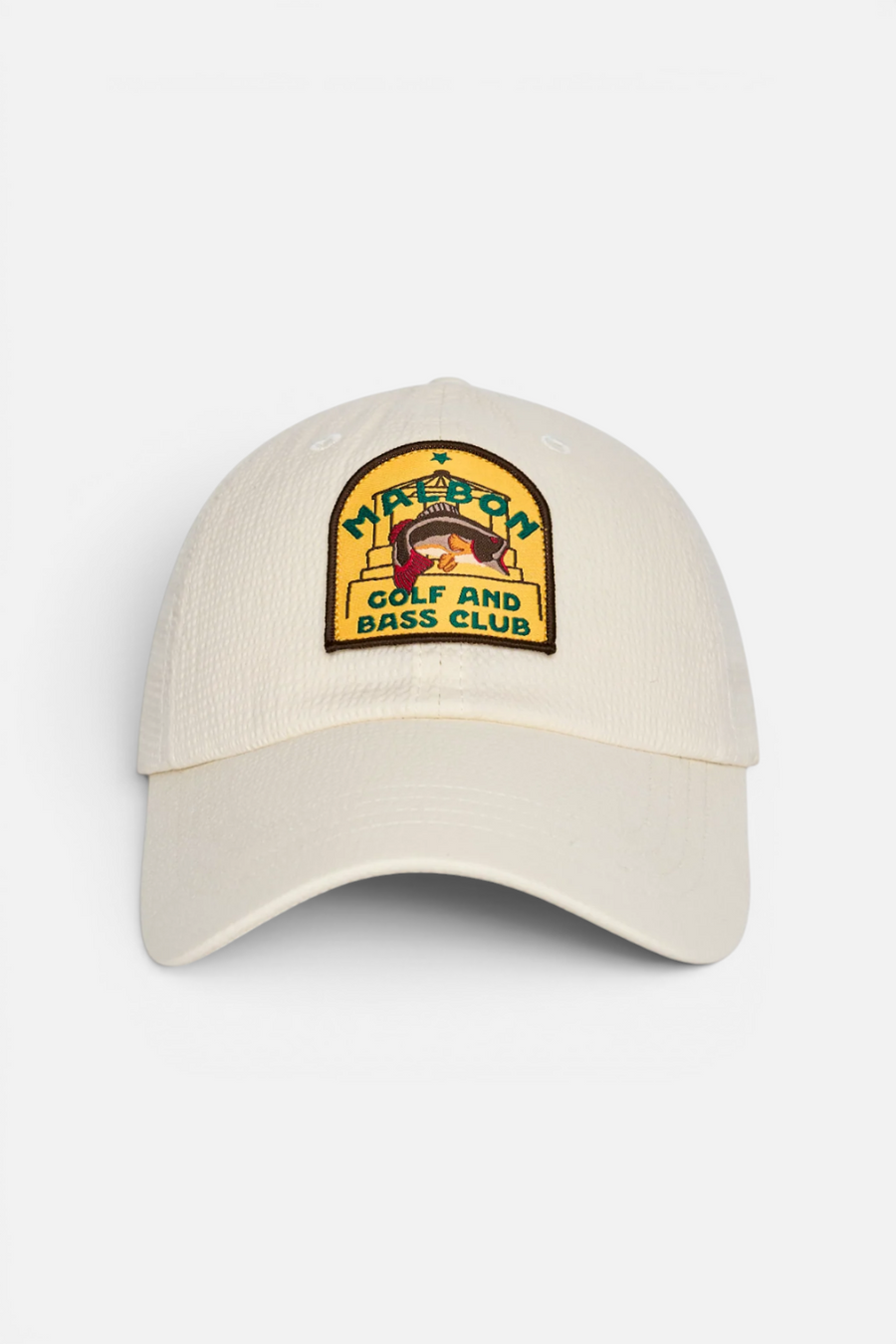 Malbon Golf Bass Club Seersucker Dad Hat in Ivory